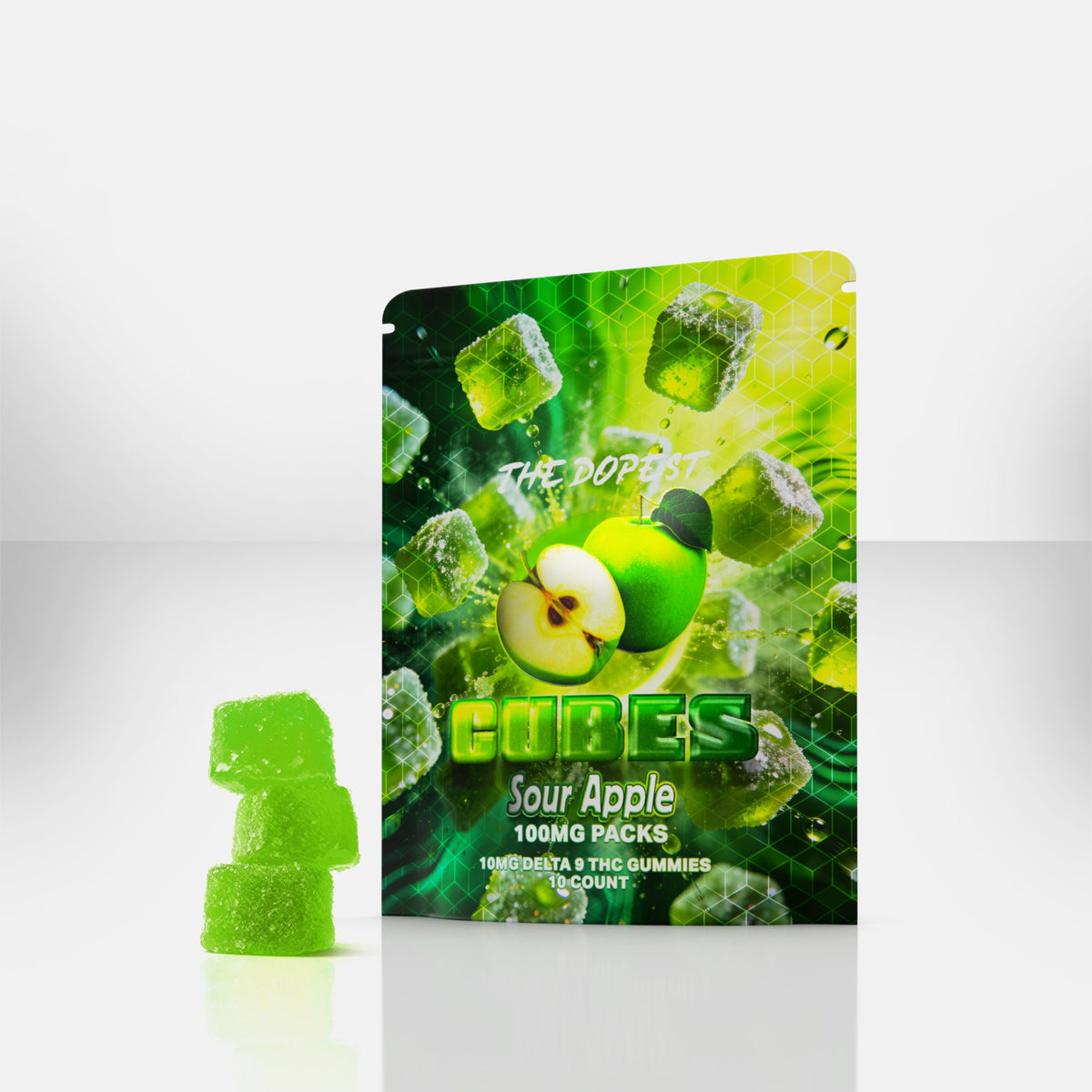 The Dopest Cubes: Sour Apple 100mg Delta 9 Gummies | The Dopest