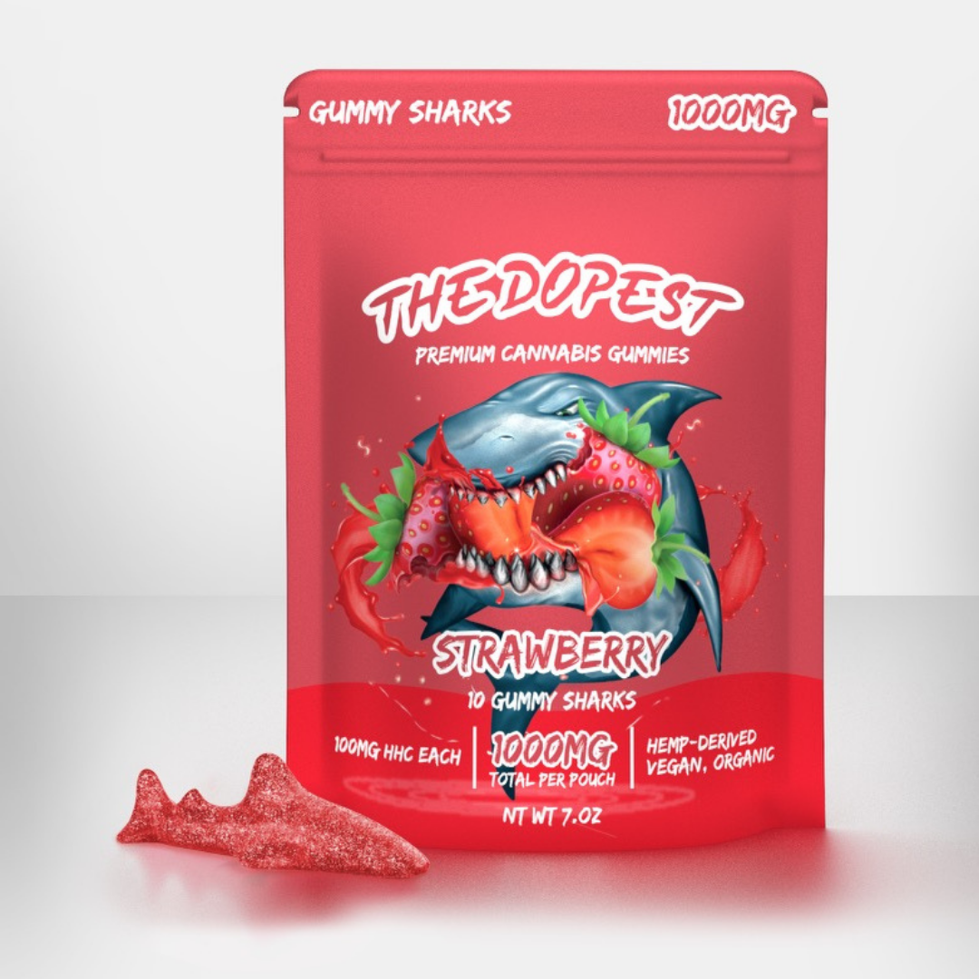 blue gummy shark vape Strawberry Sharks Gummies - 1000MG