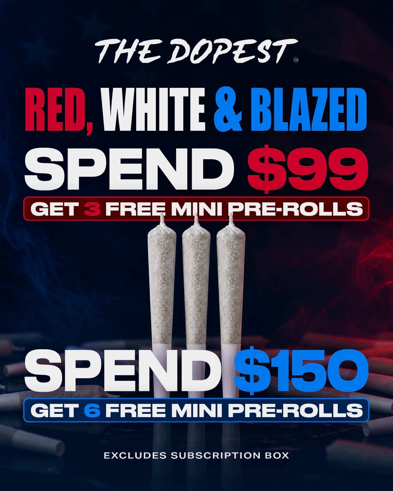 4th of July Promo: Spend $150 get (6) free mini prerolls | The Dopest