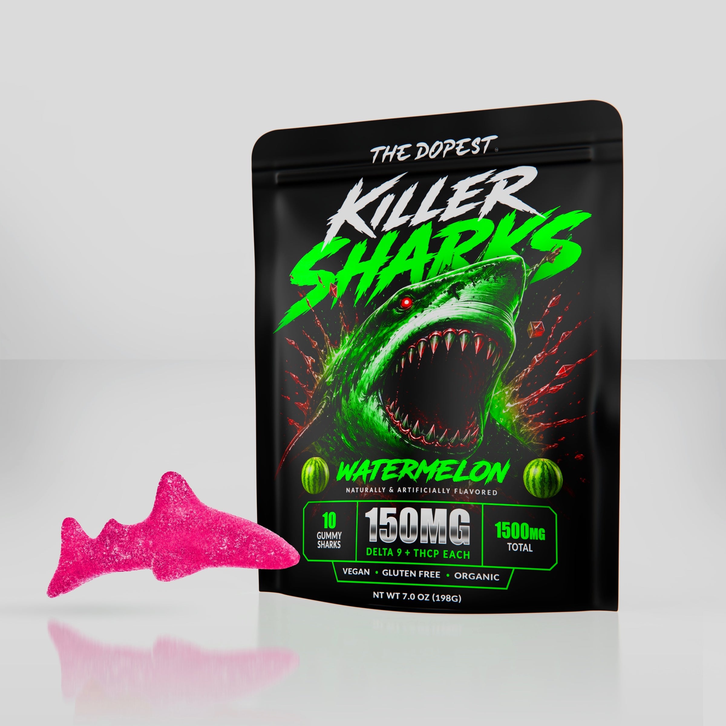 Killer Sharks Watermelon Gummies - 1500MG D9 + THCP. | The Dopest