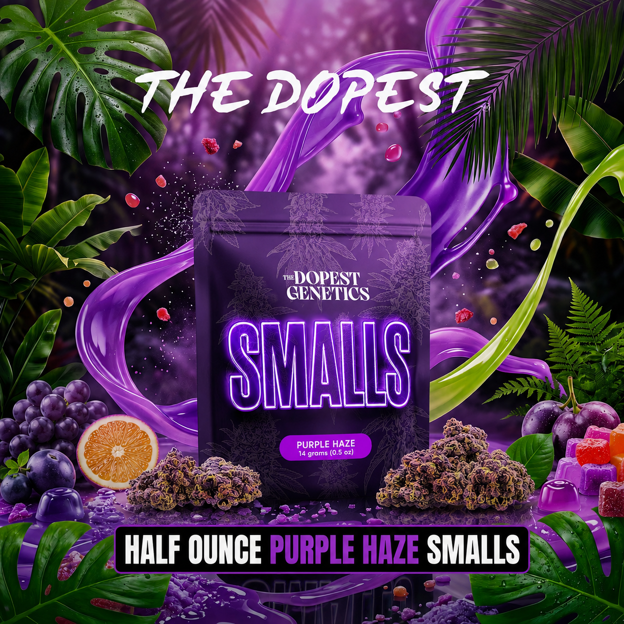 Smalls: Purple Haze Sativa flower 14 grams | The Dopest