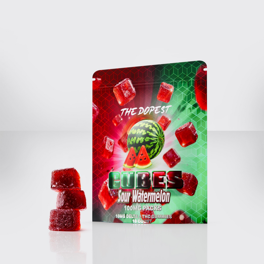 The Dopest Cubes: Sour Watermelon 100mg Delta 9 Gummies *launch sale buy 2 get 1 free