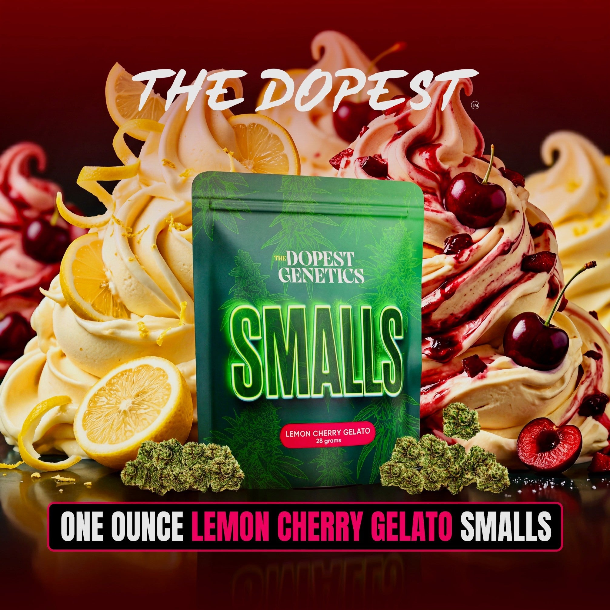 Smalls: Lemon Cherry Gelato Indica flower 28 grams | The Dopest